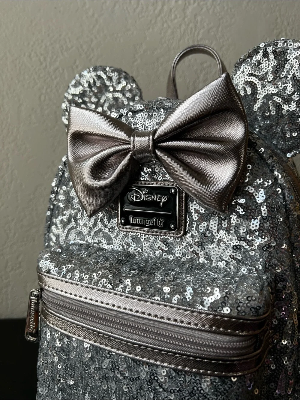Loungefly Disney Mickey Minnie Mouse Silver Sequin Mini Backpack - NWT